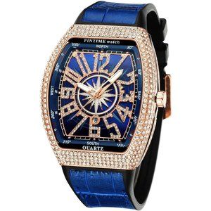 Men Women Rosegold Blue Hip Hop Fashion Stainless Steel Quartz Analog Watch
